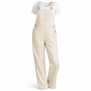 GAP Women Off White Overalls Wide Leg Casual Cotton Bib Pants XS